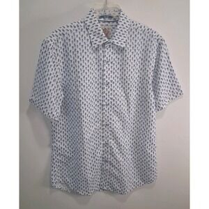 Marti Kat Men's Medium Short Sleeve Pineapple Hawaiian Shirt Button Blue White